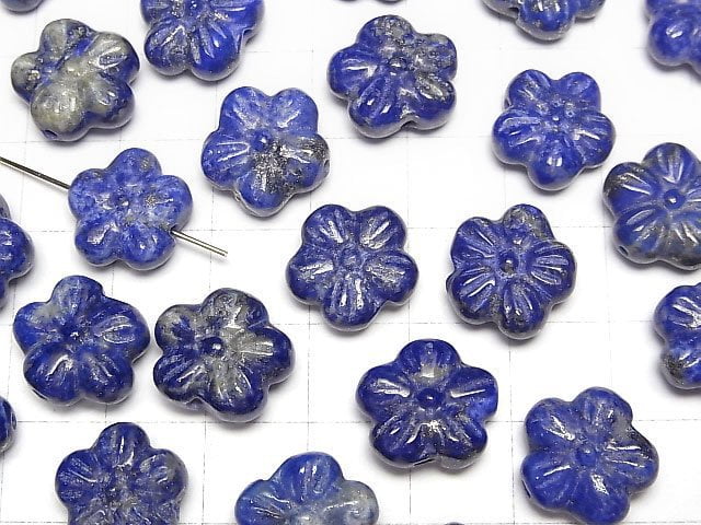 [Video]Lapislazuli AA+ Flower Motif 14mm [Drilled Hole] 2pcs