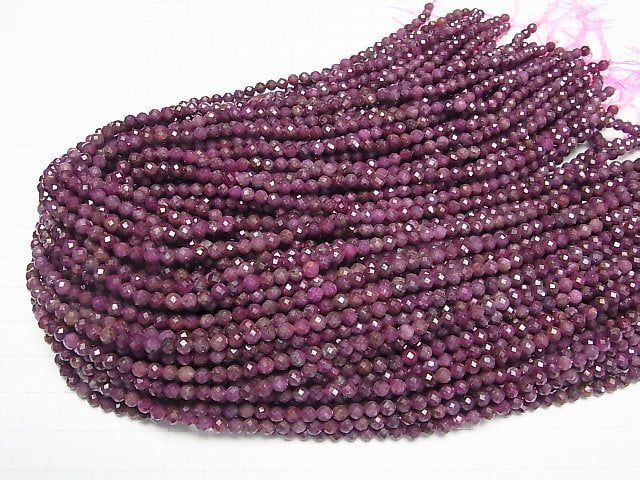 [Video]High Quality! Indian Ruby AA+ Faceted Round 4mm half or 1strand beads (aprx.15inch/37cm)