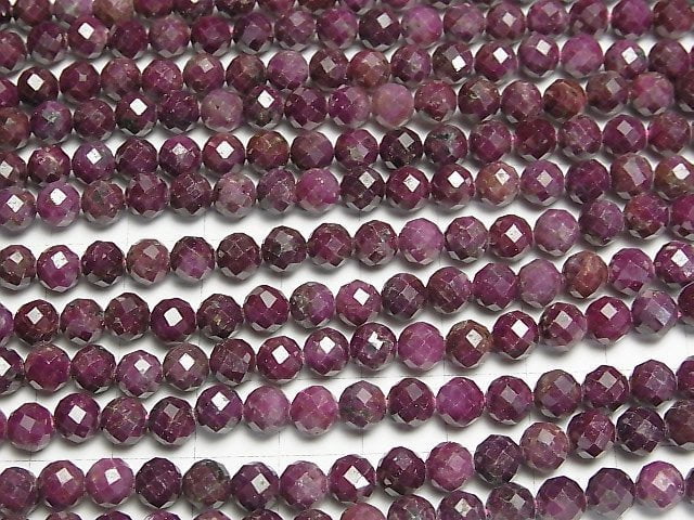 [Video]High Quality! Indian Ruby AA+ 64 Faceted Round 6mm half or 1 strand beads (aprx.15inch/37cm)