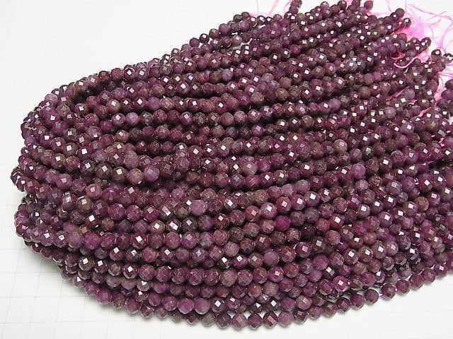 [Video]High Quality! Indian Ruby AA+ 64 Faceted Round 6mm half or 1 strand beads (aprx.15inch/37cm)