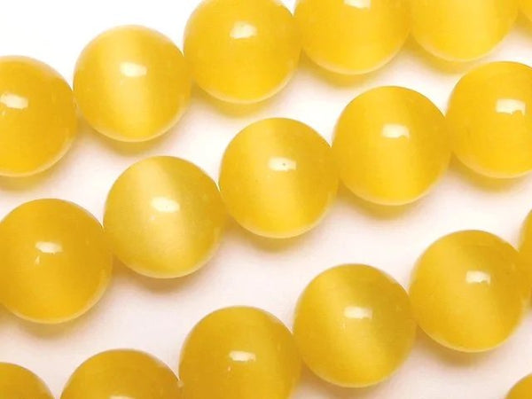 Yellow color Cat's Eye Round 12mm 1strand beads (aprx.14inch/34cm)