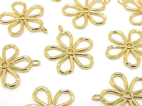 Metal parts flower motif charm 29x25mm gold color 2pcs