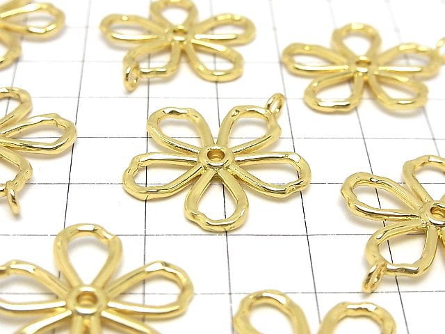 Metal parts flower motif charm 29x25mm gold color 2pcs