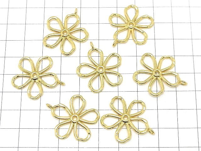 Metal parts flower motif charm 29x25mm gold color 2pcs