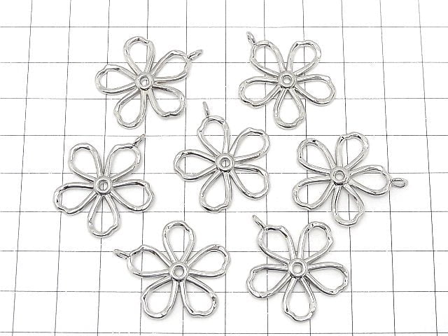 Metal parts Flower motif charm 29x25mm Silver color 2pcs