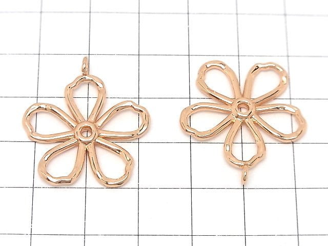 Metal parts Flower motif charm 29x25mm Pink gold color 2pcs