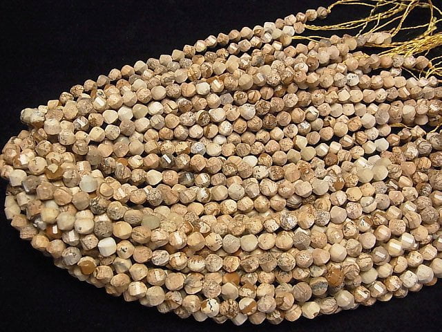 [Video]High Quality! Picture Jasper Twist x Multiple Facets 6x5.5x5.5mm 1strand beads (aprx.15inch/37cm)