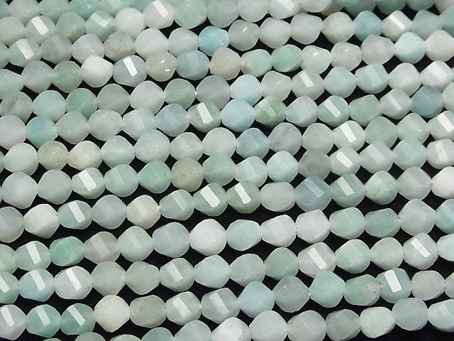 [Video]High Quality! Amazonite AA++ Twist x Multiple Facets 6x5x5mm 1strand beads (aprx.15inch/37cm)