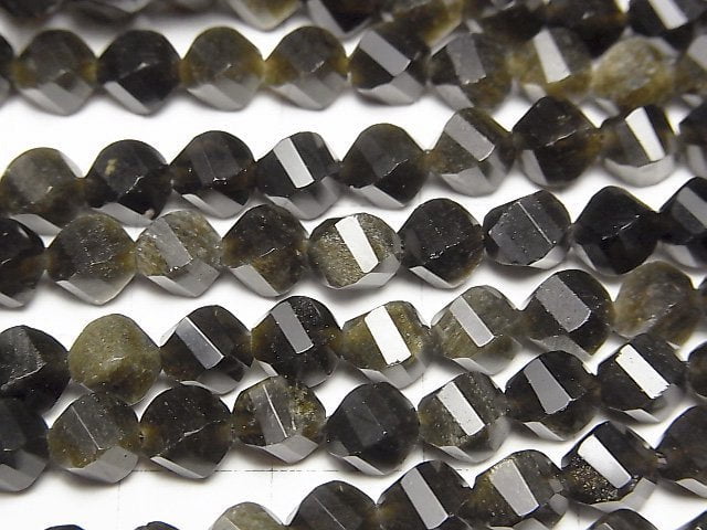 [Video]High Quality! Golden Obsidian AAA Twist x Multiple Facets 6x5x5mm 1strand beads (aprx.15inch/37cm)