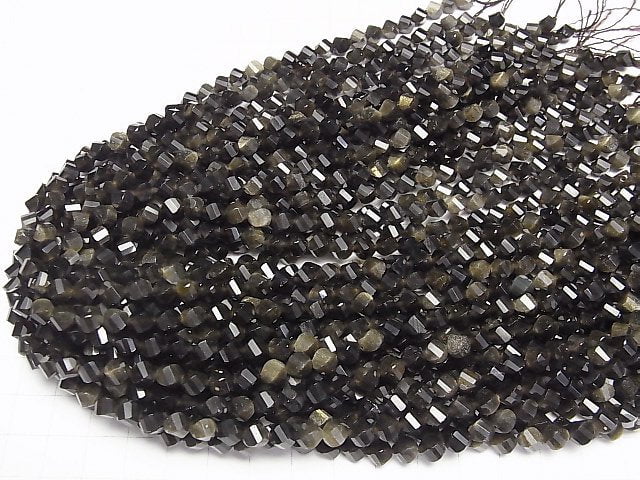 [Video]High Quality! Golden Obsidian AAA Twist x Multiple Facets 6x5x5mm 1strand beads (aprx.15inch/37cm)