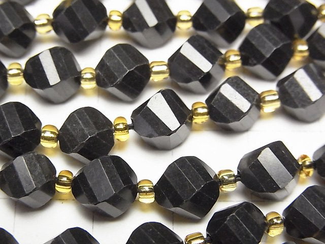 [Video]High Quality! Shungite AAA Twist x Multiple Facets 8x6.5x6.5mm 1strand beads (aprx.14inch/35cm)