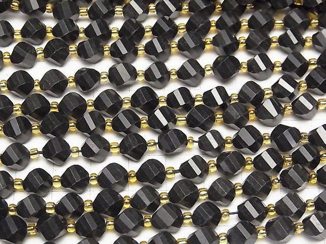 [Video]High Quality! Shungite AAA Twist x Multiple Facets 8x6.5x6.5mm 1strand beads (aprx.14inch/35cm)