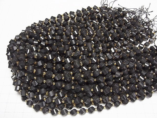 [Video]High Quality! Shungite AAA Twist x Multiple Facets 8x6.5x6.5mm 1strand beads (aprx.14inch/35cm)