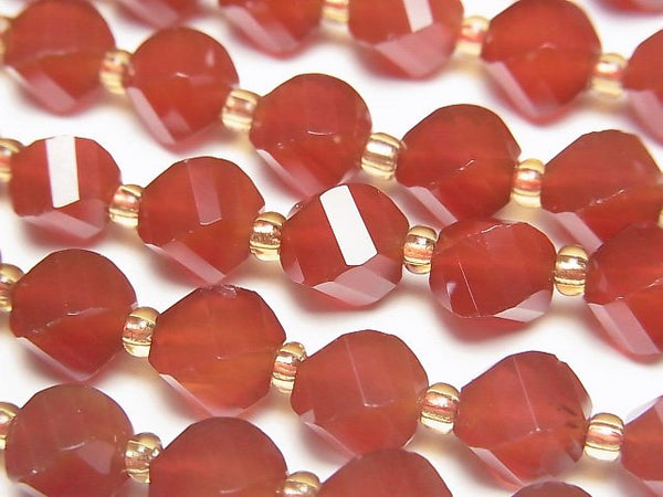 [Video]High Quality! Red Agate AAA Twist x Multiple Facets 7.5x6.5x6.5mm 1strand beads (aprx.15inch/36cm)