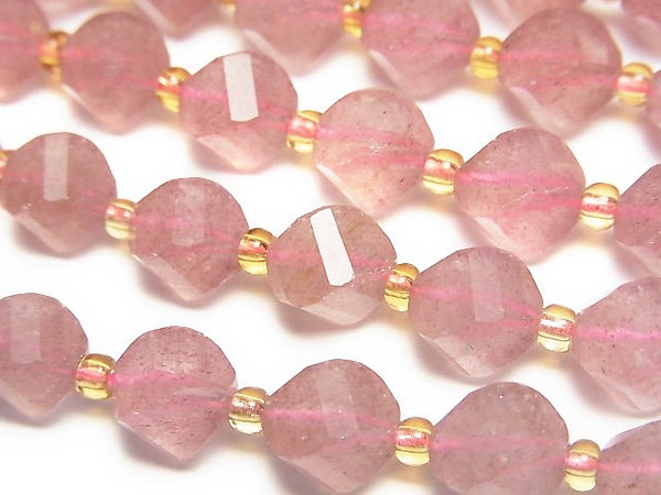 [Video]High Quality! Pink Epidote AA++ Twist x Multiple Facets 8x7x7mm half or 1strand beads (aprx.15inch/36cm)