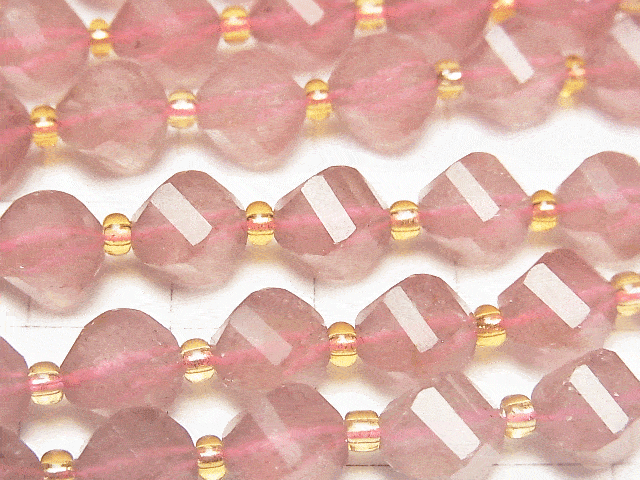 [Video]High Quality! Pink Epidote AA++ Twist x Multiple Facets 8x7x7mm half or 1strand beads (aprx.15inch/36cm)