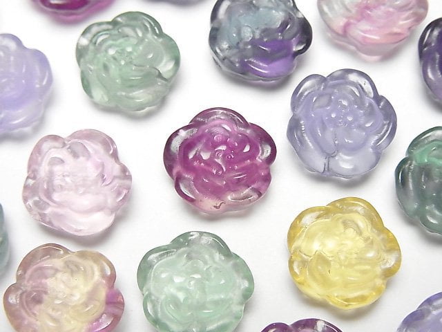 [Video] Multicolor Fluorite AAA Flower Motif 13mm [Drilled Hole] 3pcs