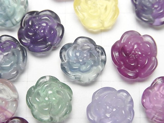 [Video] Multicolor Fluorite AAA Flower Motif 13mm [Drilled Hole] 3pcs