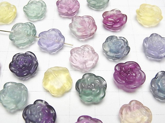 [Video] Multicolor Fluorite AAA Flower Motif 13mm [Drilled Hole] 3pcs