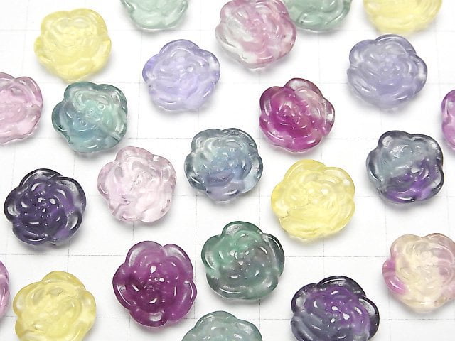 [Video] Multicolor Fluorite AAA Flower Motif 13mm [Drilled Hole] 3pcs