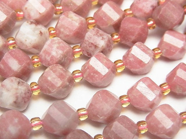 [Video]High Quality! Norway Thulite Twist x Multiple Facets 8x7x7mm half or 1strand beads (aprx.14inch/35cm)