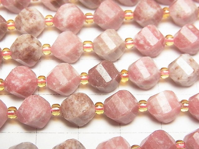 [Video]High Quality! Norway Thulite Twist x Multiple Facets 8x7x7mm half or 1strand beads (aprx.14inch/35cm)