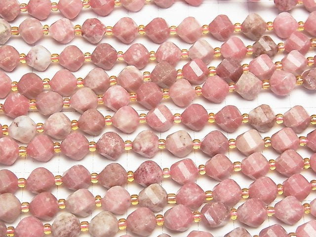 [Video]High Quality! Norway Thulite Twist x Multiple Facets 8x7x7mm half or 1strand beads (aprx.14inch/35cm)