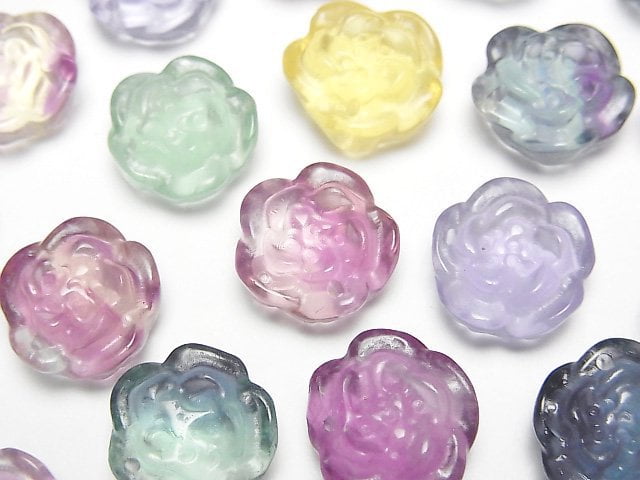 [Video] Multicolor Fluorite AAA Flower Motif 13mm [Top Hole] 3pcs