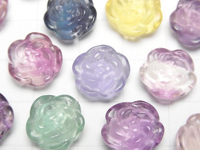 [Video] Multicolor Fluorite AAA Flower Motif 13mm [Top Hole] 3pcs