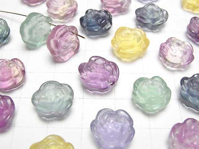 [Video] Multicolor Fluorite AAA Flower Motif 13mm [Top Hole] 3pcs