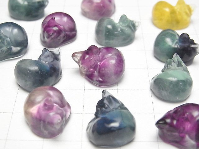 [Video] Multicolor Fluorite AAA Cat motif 11x17mm [Undrilled] 3pcs