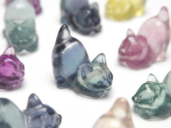 [Video] Multicolor Fluorite AAA Cat motif 15x18mm [Undrilled] 3pcs