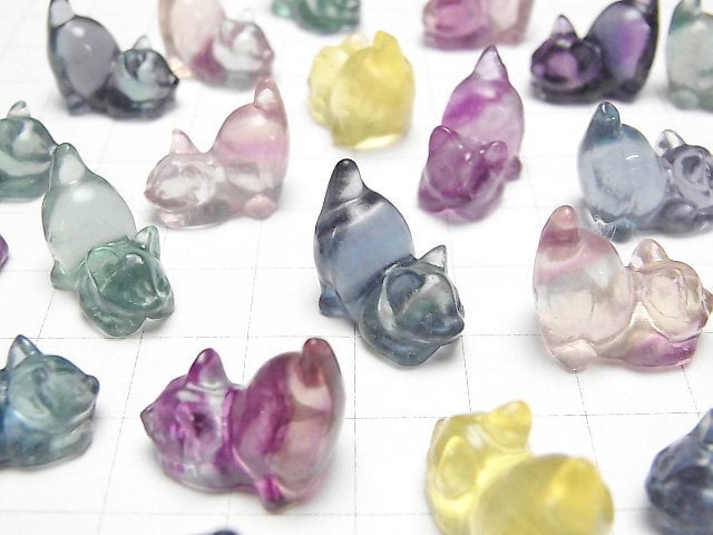 [Video] Multicolor Fluorite AAA Cat motif 15x18mm [Undrilled] 3pcs