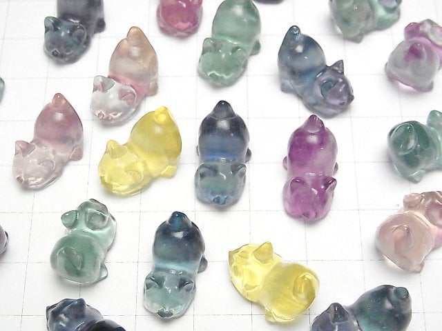 [Video] Multicolor Fluorite AAA Cat motif 15x18mm [Undrilled] 3pcs