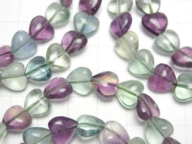 [Video] Multicolor Fluorite AAA Vertical Hole Heart Shape 10mm Bracelet