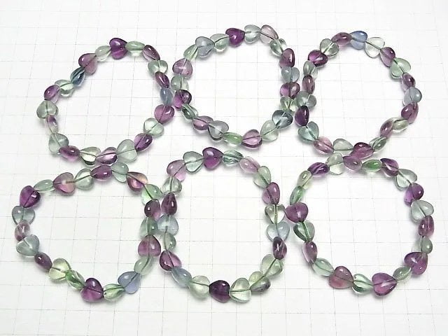 [Video] Multicolor Fluorite AAA Vertical Hole Heart Shape 10mm Bracelet