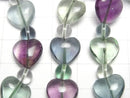 [Video] Multicolor Fluorite AAA Vertical Hole Heart Shape 12mm & Round 6mm Bracelet