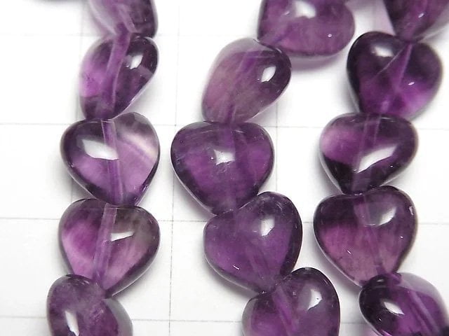 [Video] Purple Fluorite AAA Vertical Hole Heart Shape 10mm Bracelet