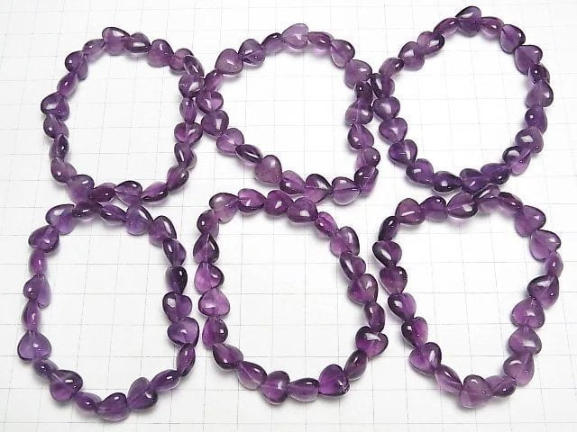 [Video] Purple Fluorite AAA Vertical Hole Heart Shape 10mm Bracelet