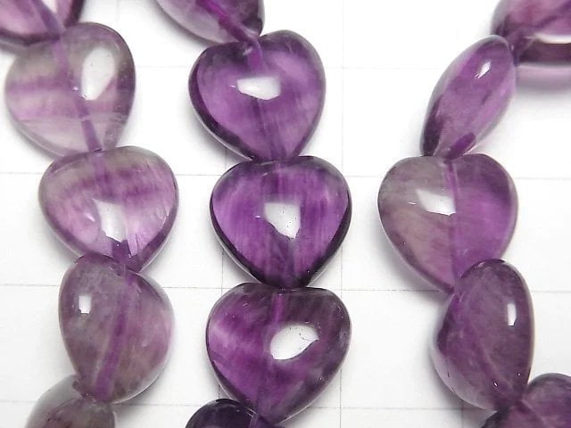 [Video] Purple Fluorite AAA Vertical Hole Heart Shape 12mm Bracelet