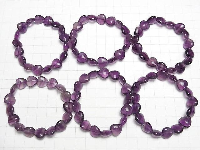 [Video] Purple Fluorite AAA Vertical Hole Heart Shape 12mm Bracelet