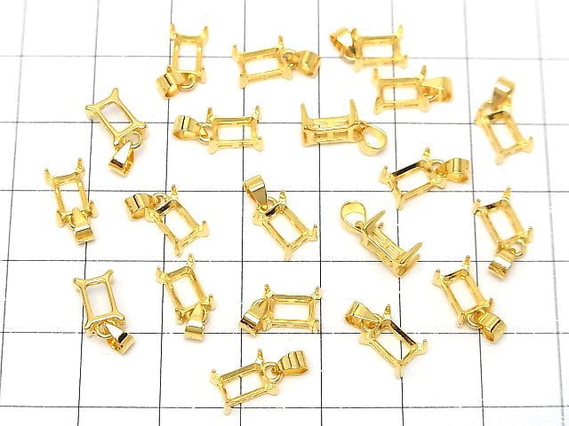 [Video]Silver925 Pendant Frame Rectangle Faceted 6x4mm 18KGP 1pc