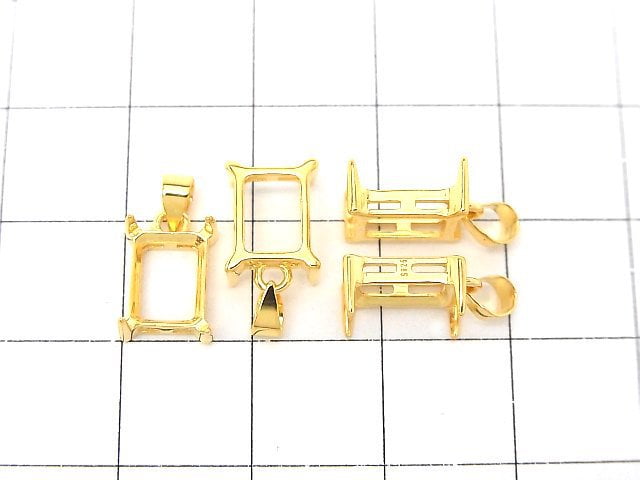 [Video]Silver925 Pendant Frame Rectangle Faceted 8x6mm 18KGP 1pc