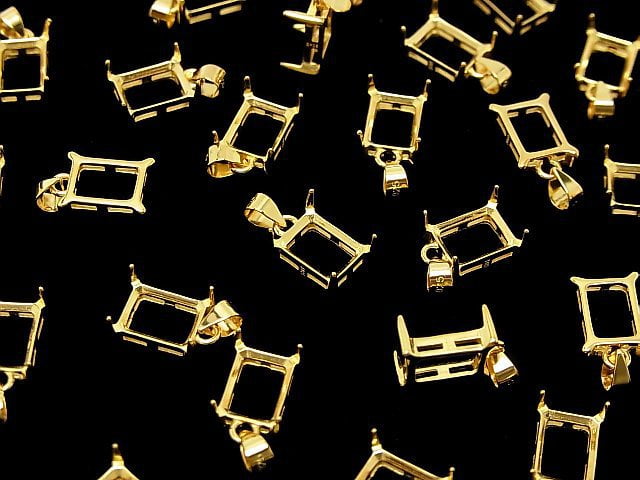 [Video]Silver925 Pendant Frame Rectangle Faceted 8x6mm 18KGP 1pc