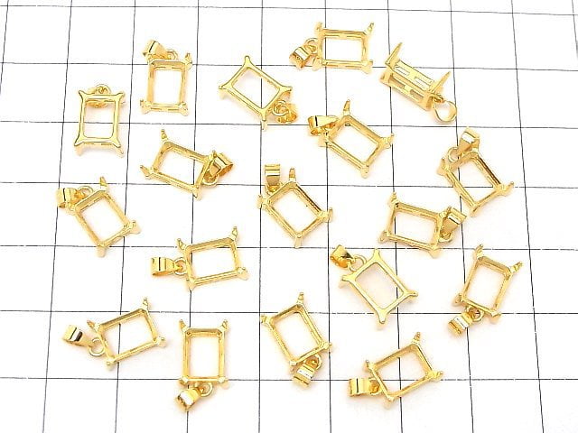 [Video]Silver925 Pendant Frame Rectangle Faceted 8x6mm 18KGP 1pc