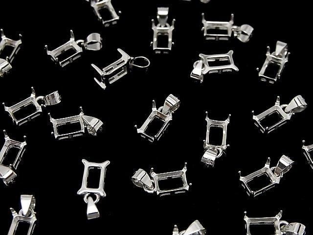 [Video] Silver925 Pendant Frame Rectangle Faceted 6x4mm Rhodium Plated 1pc