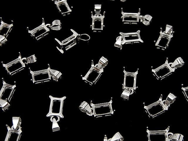 [Video]Silver925 Pendant Frame Rectangle Faceted 6x4mm Rhodium Plated 1pc