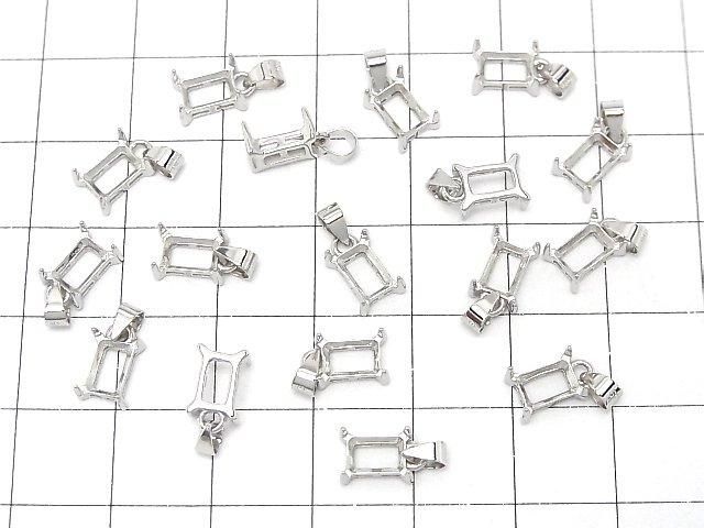 [Video] Silver925 Pendant Frame Rectangle Faceted 6x4mm Rhodium Plated 1pc