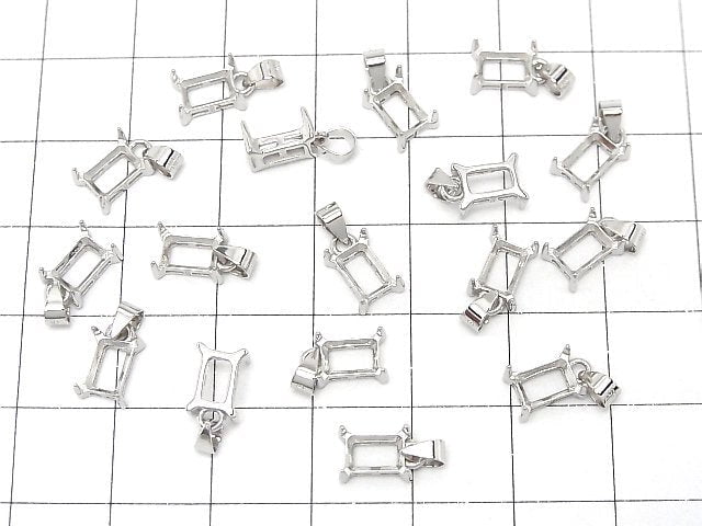 [Video]Silver925 Pendant Frame Rectangle Faceted 6x4mm Rhodium Plated 1pc