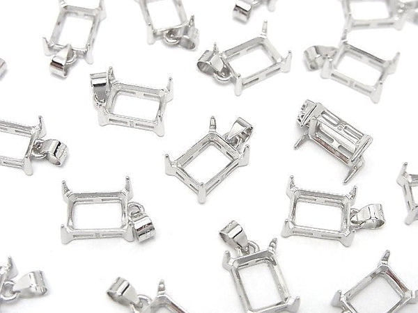 [Video]Silver925 Pendant Frame Rectangle Faceted 8x6mm Rhodium Plated 1pc